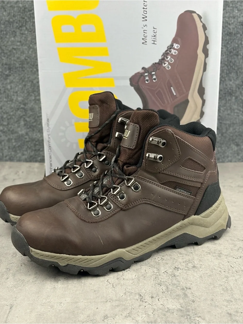 Khombu Men's Kenny Waterproof Leather Upper Hiker Boots Size 10 BROWN Worn Once